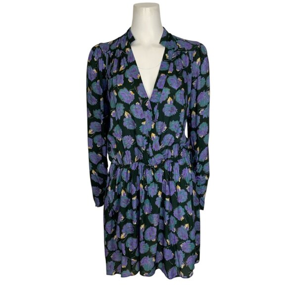 Zadig & Voltaire Reveal Roses Dress S Lavender Floral Mini Long Sleeve V-Neck - Picture 1 of 13
